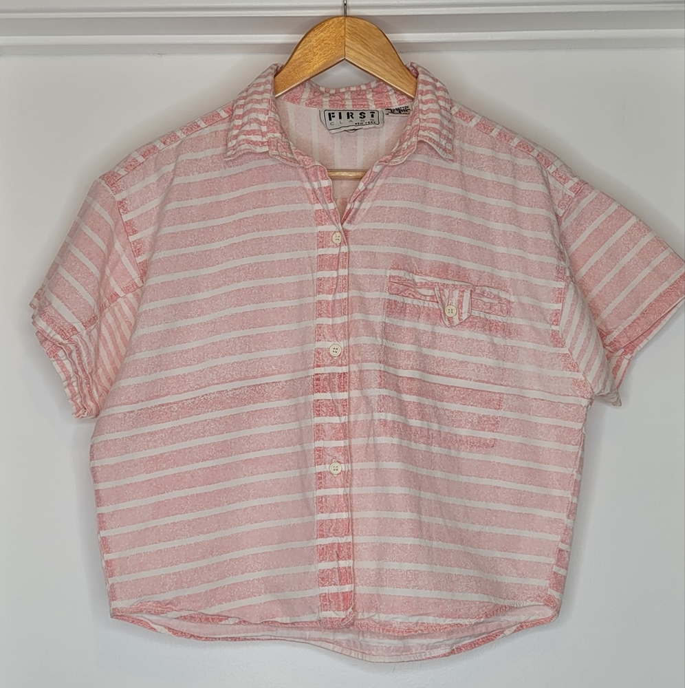 Vintage 90s boxy, button down, striped shirt
